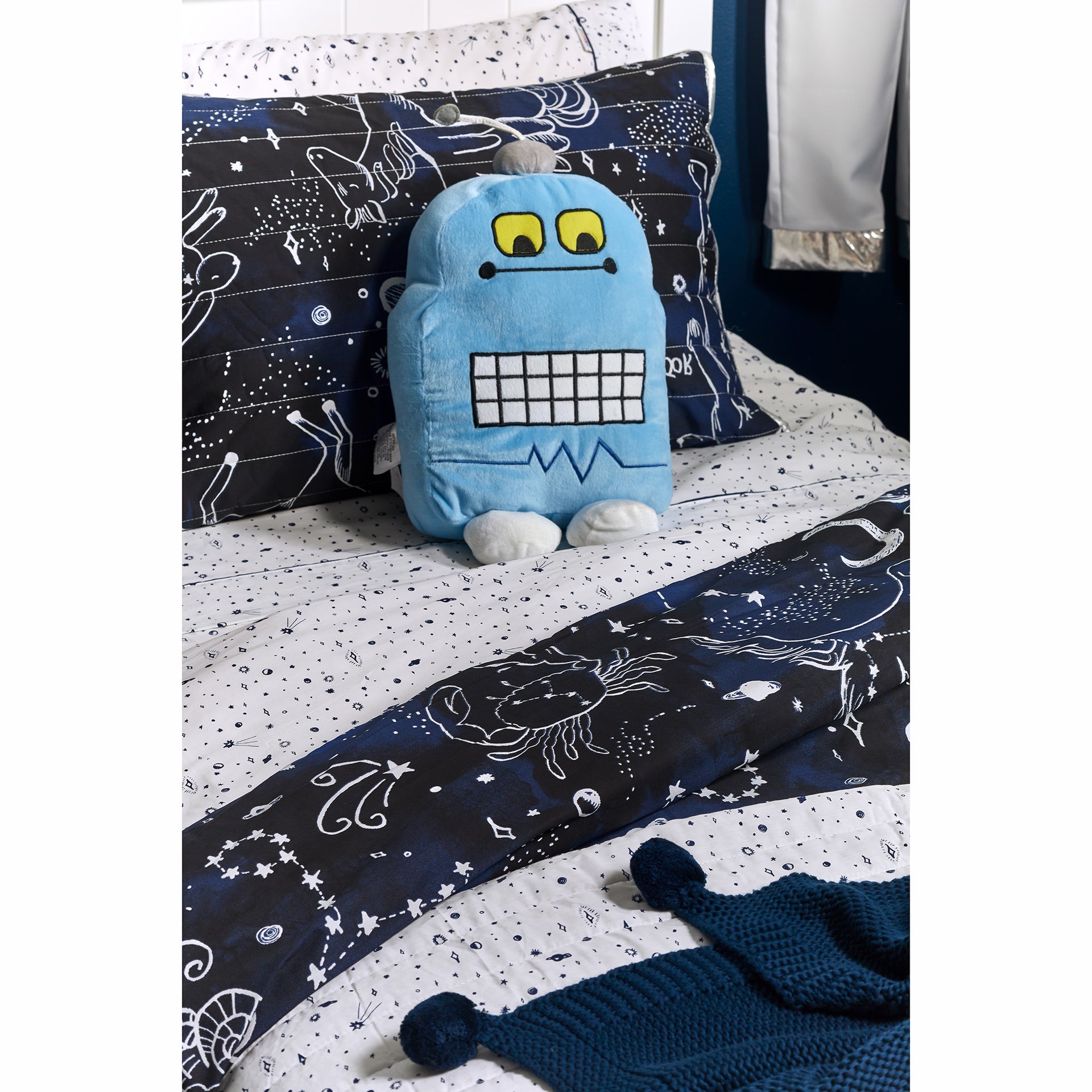 Happy Kids Robot Blue Cushion