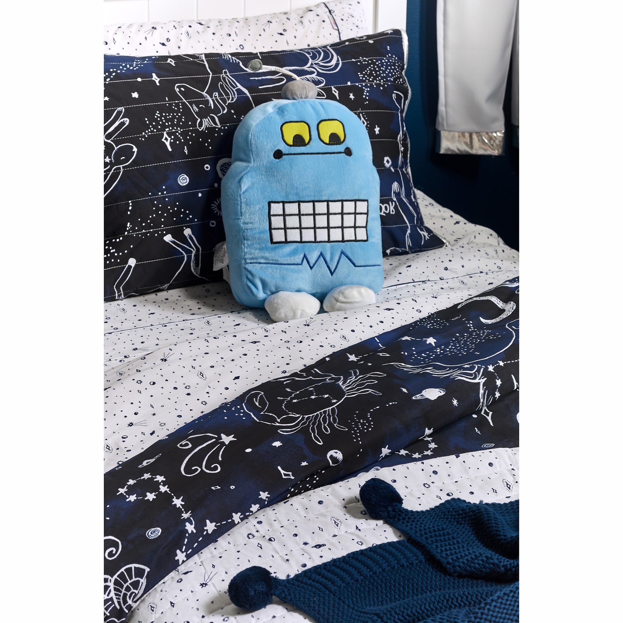 Happy Kids Robot Blue Cushion