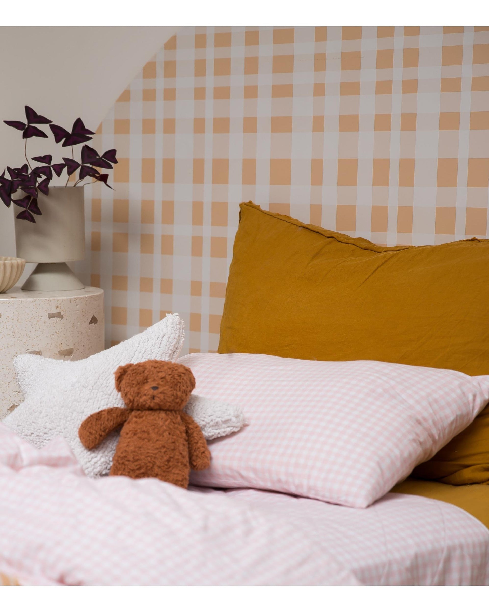 Blush Gingham Waterproof Pillow Case The Midnight Gang