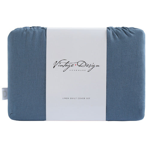 Vintage Design Brilliant Blue French Linen Quilt Cover Set Vintage Design