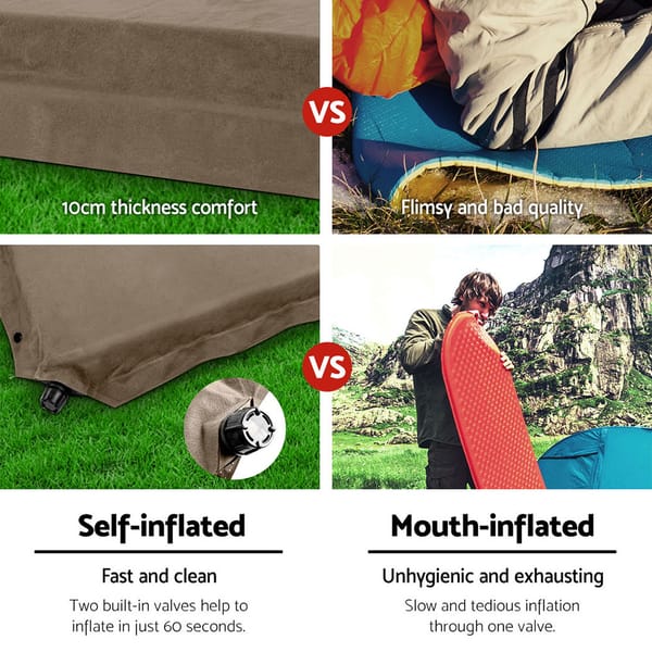 Weisshorn Self Inflating Mattress 10Cm Camping Sleeping Mat Air Double Coffee