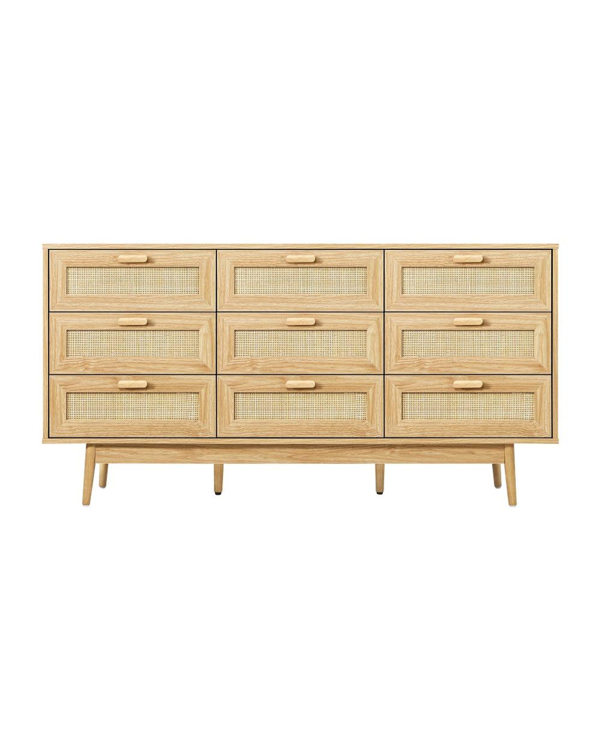 ELLE 9 Chest of Drawers Dresser Rattan Storage Cabinet Lowboy Bedroom Wooden Oikiture