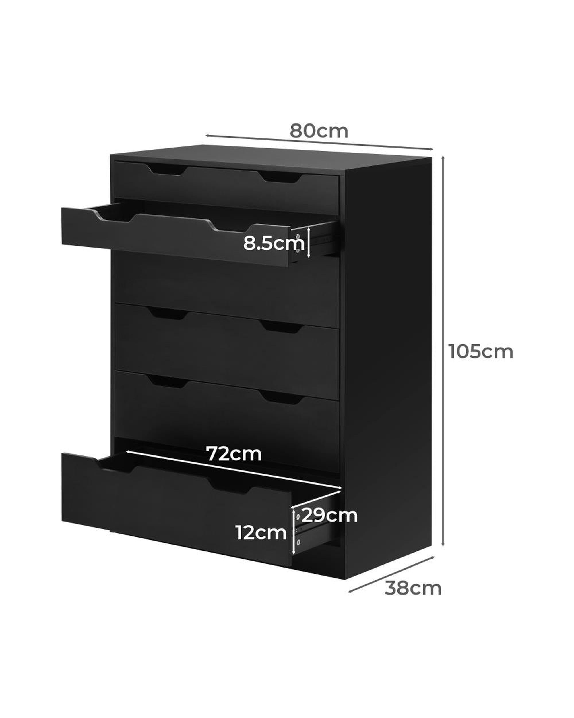 ELOUEF 6 Chest of Drawers Tallboy Storage Cabinet Dresser Bedroom Black Oikiture