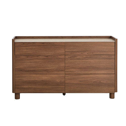Oikiture 6 Drawer Chest of Drawers Storage Cabinet Handle-Free Walnut