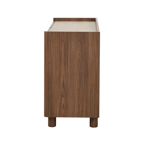Oikiture 6 Drawer Chest of Drawers Storage Cabinet Handle-Free Walnut