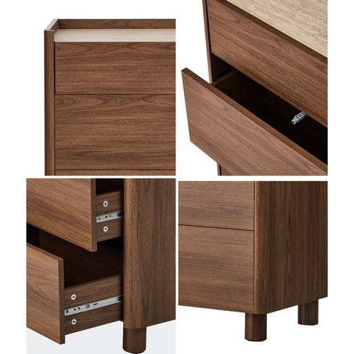 Oikiture 6 Drawer Chest of Drawers Storage Cabinet Handle-Free Walnut