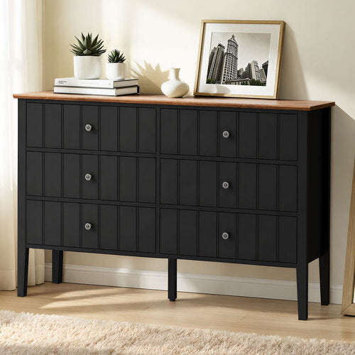 Oikiture 6 Drawer Chest of Drawers Storage Cabinet Farmhouse Black