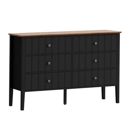 Oikiture 6 Drawer Chest of Drawers Storage Cabinet Farmhouse Black