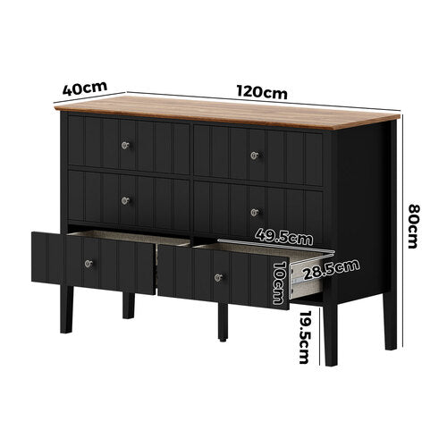 Oikiture 6 Drawer Chest of Drawers Storage Cabinet Farmhouse Black