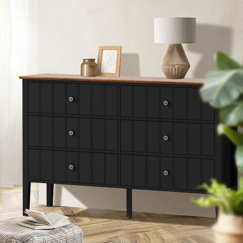 Oikiture 6 Drawer Chest of Drawers Storage Cabinet Farmhouse Black