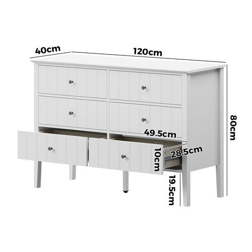 Oikiture 6 Drawer Chest of Drawers Storage Cabinet Farmhouse White