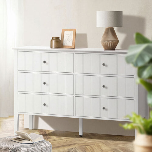 Oikiture 6 Drawer Chest of Drawers Storage Cabinet Farmhouse White