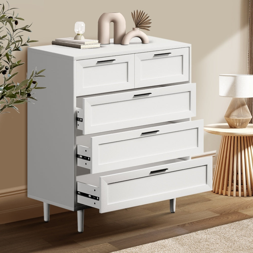 5 Chest of Drawers and 2 Bedside Tables Bedroom Set White