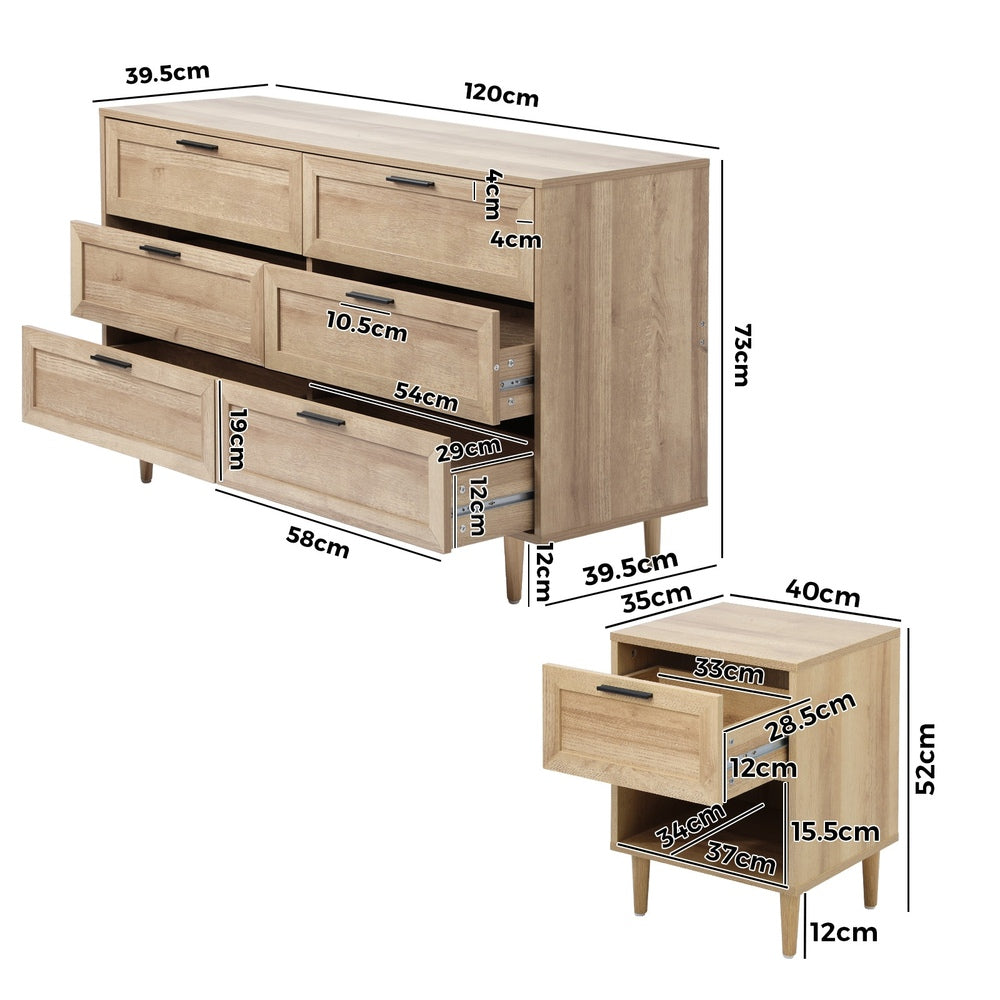 6 Chest of Drawers and 2 Bedside Tables Bedroom Set