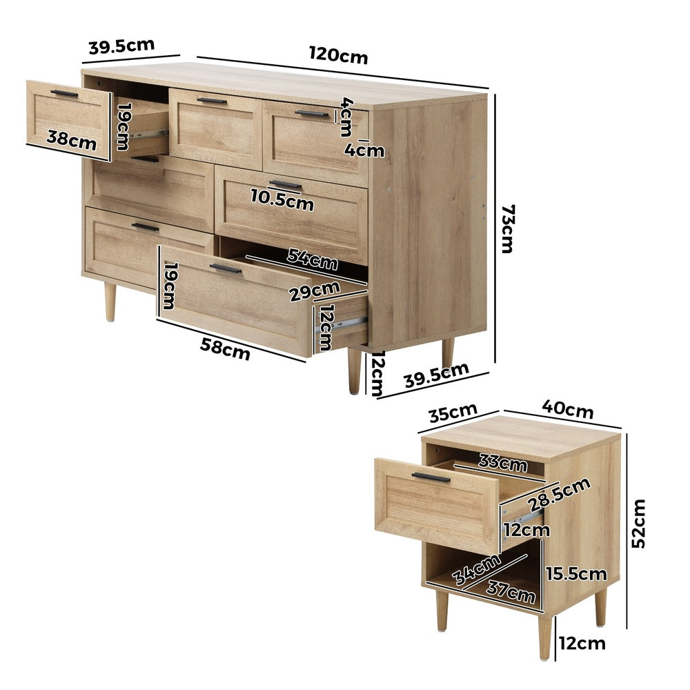 7 Chest of Drawers and 2 Bedside Tables Bedroom Set