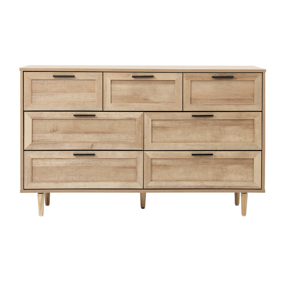 7 Chest of Drawers and 2 Bedside Tables Bedroom Set Natural