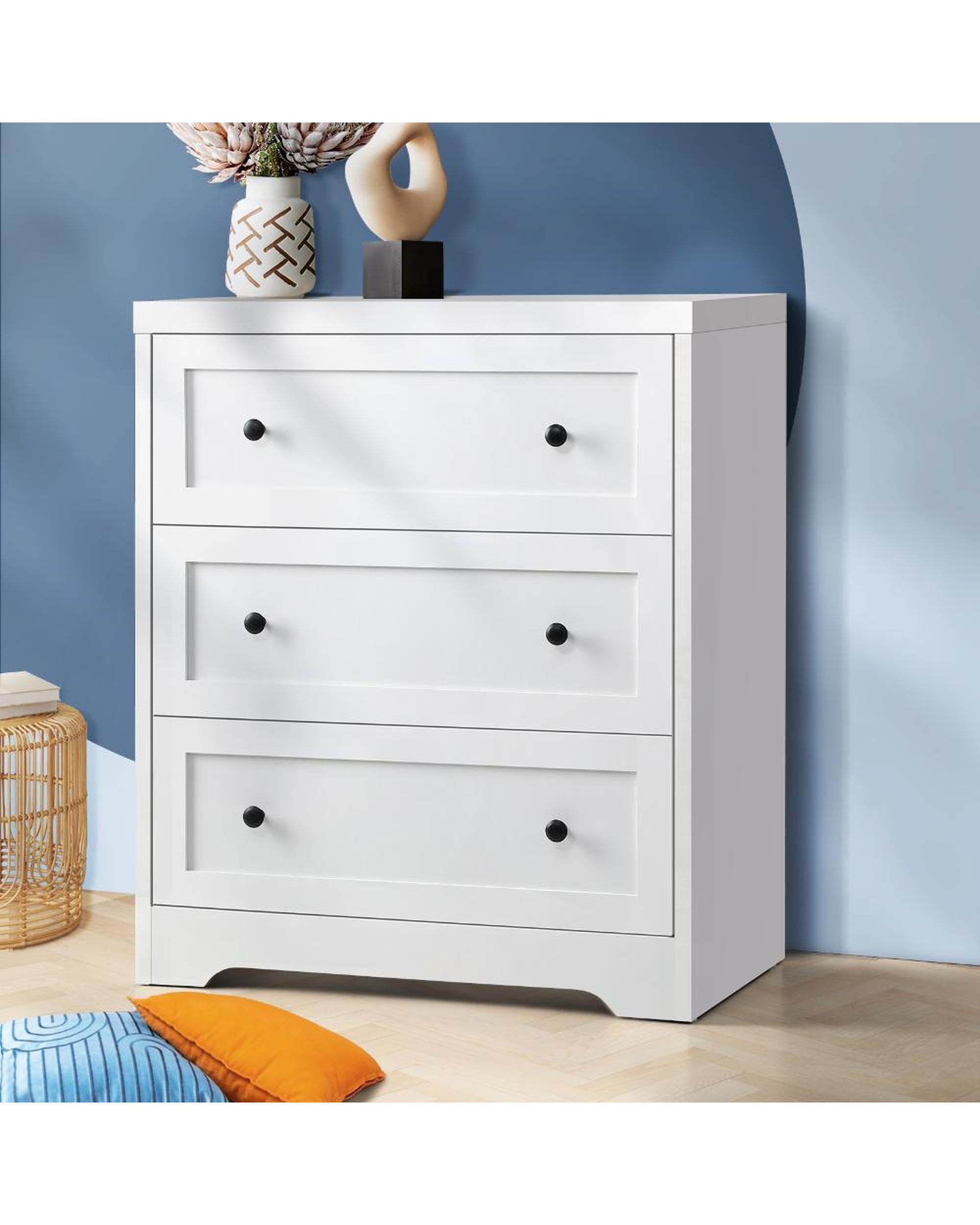 STAN 3 Chest of Drawers Tallboy Cabinet Bedside Table Hamptons Furniture Oikiture