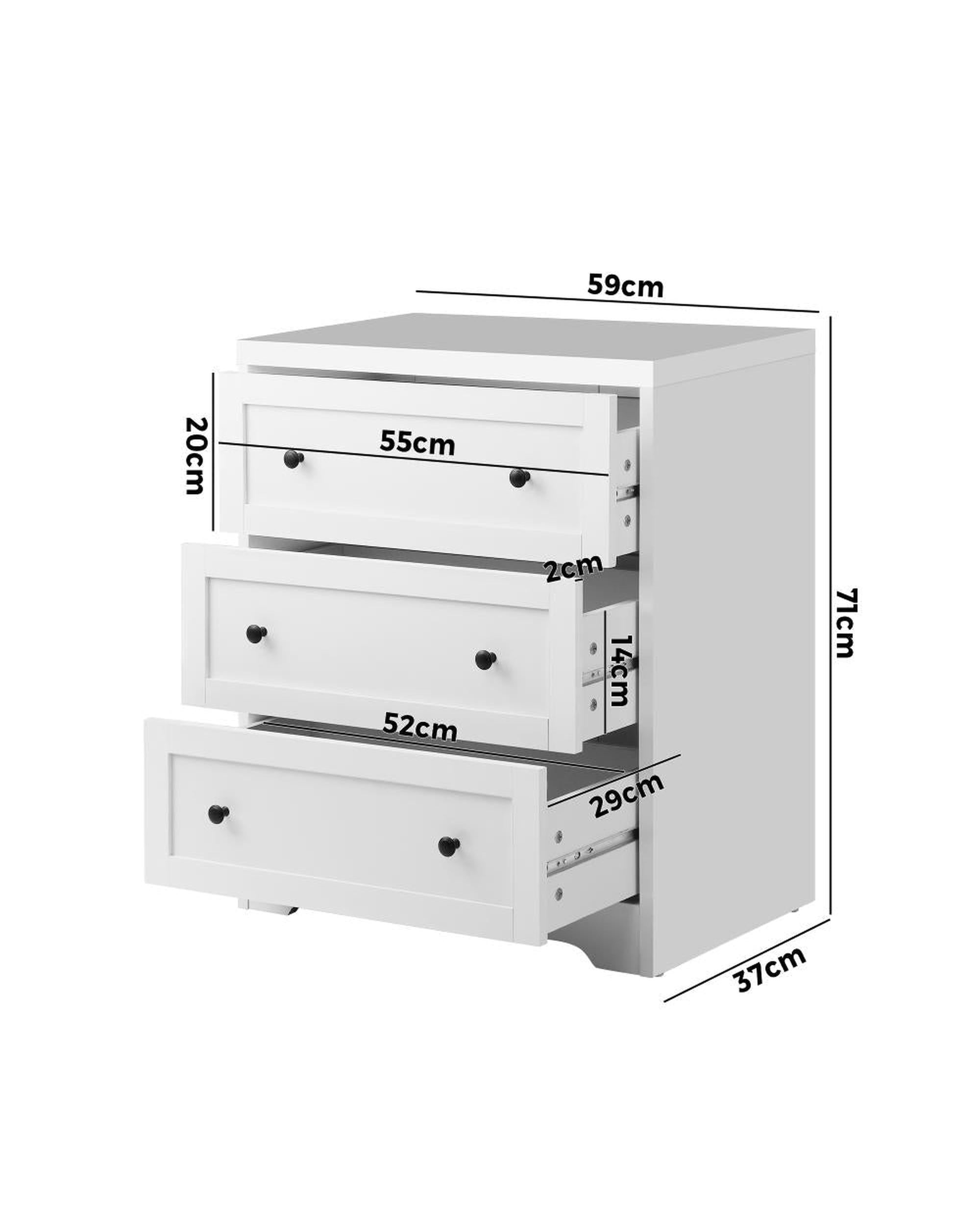 STAN 3 Chest of Drawers Tallboy Cabinet Bedside Table Hamptons Furniture Oikiture