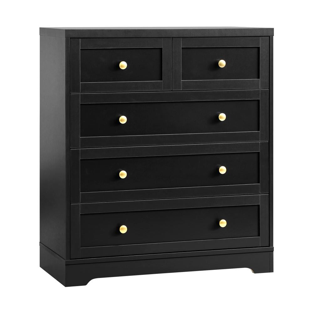LISA Chest of Drawers with 5 Drawers Dresser Tallboy Storage Cabinet Black Oikiture