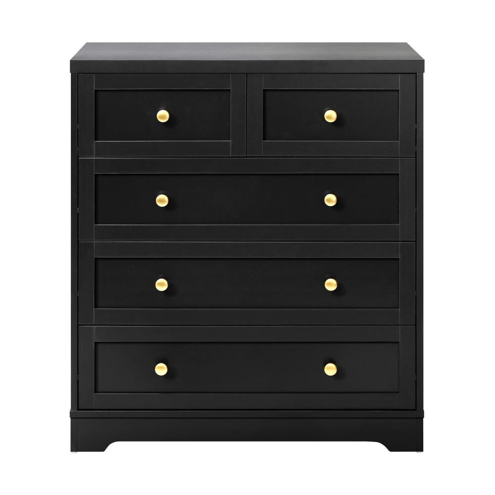 LISA Chest of Drawers with 5 Drawers Dresser Tallboy Storage Cabinet Black Oikiture