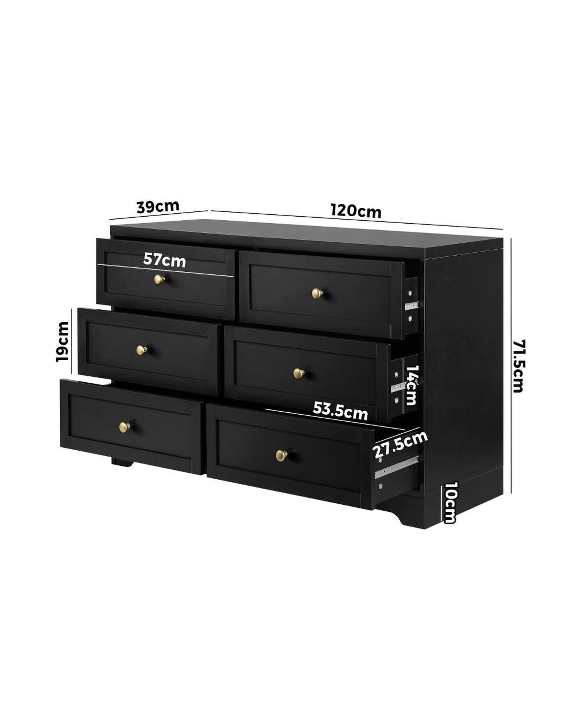 DAIN Chest of Drawers with 6 Drawers Dresser Tallboy Storage Cabinet Black Oikiture