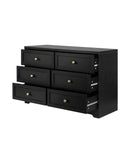 DAIN Chest of Drawers with 6 Drawers Dresser Tallboy Storage Cabinet Black Oikiture