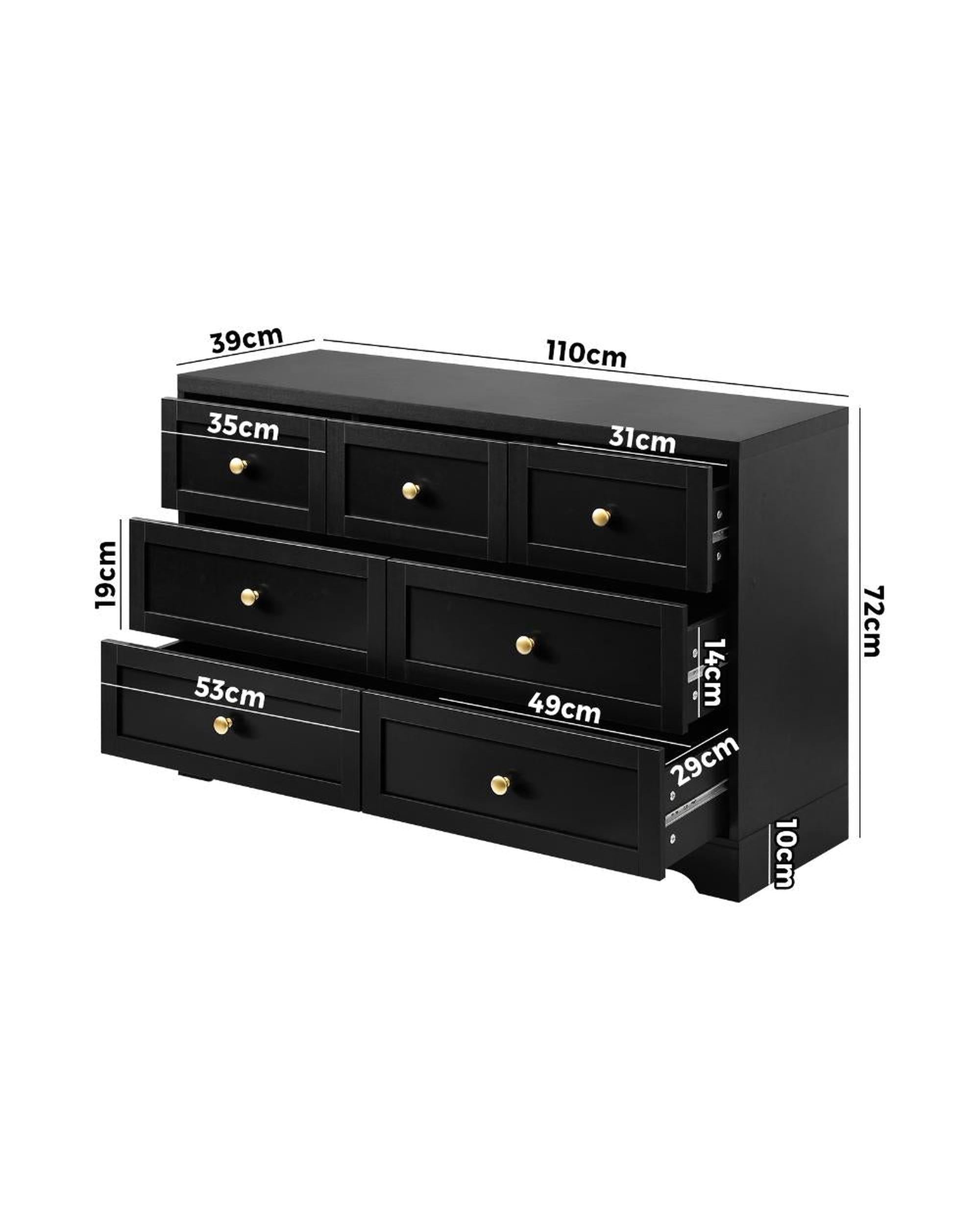 DAIN Chest of Drawers with 7 Drawers Dresser Tallboy Storage Cabinet Black Oikiture