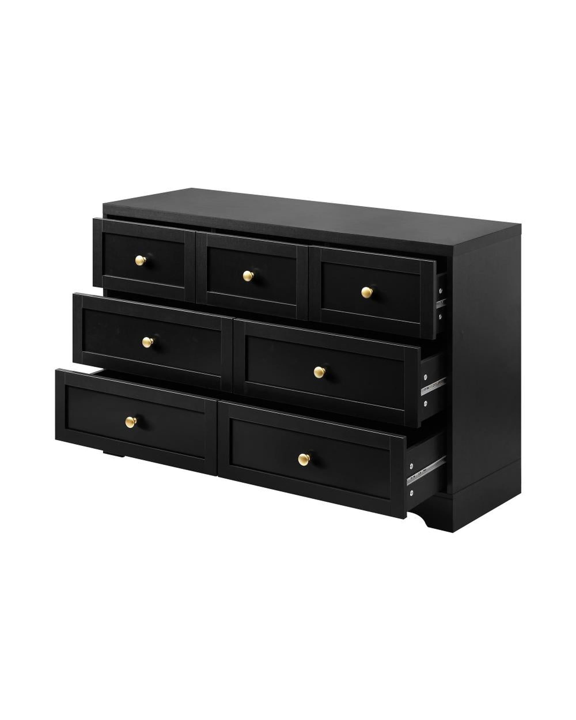 DAIN Chest of Drawers with 7 Drawers Dresser Tallboy Storage Cabinet Black Oikiture