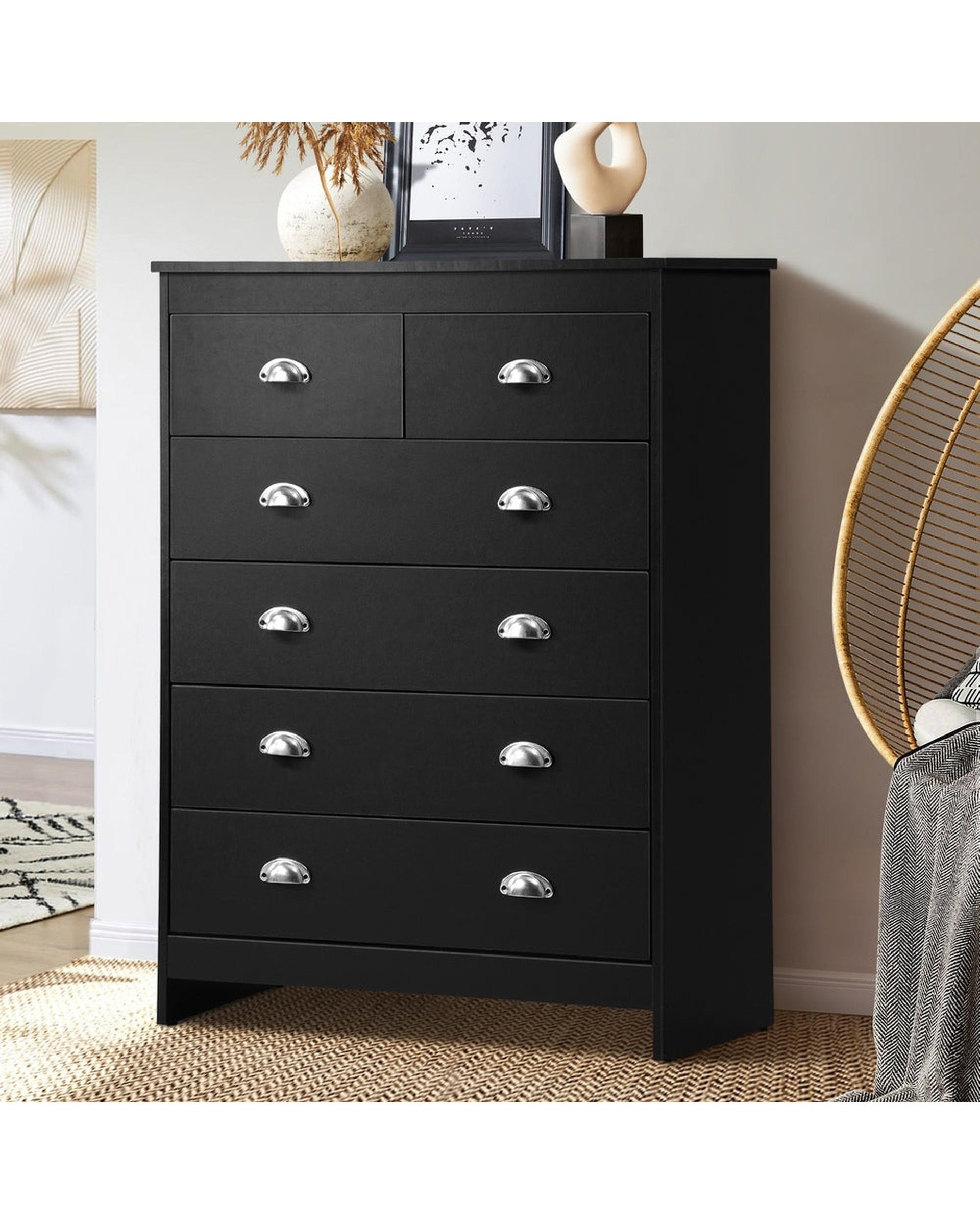 6 Chest of Drawers Tallboy Dresser Black Oikiture