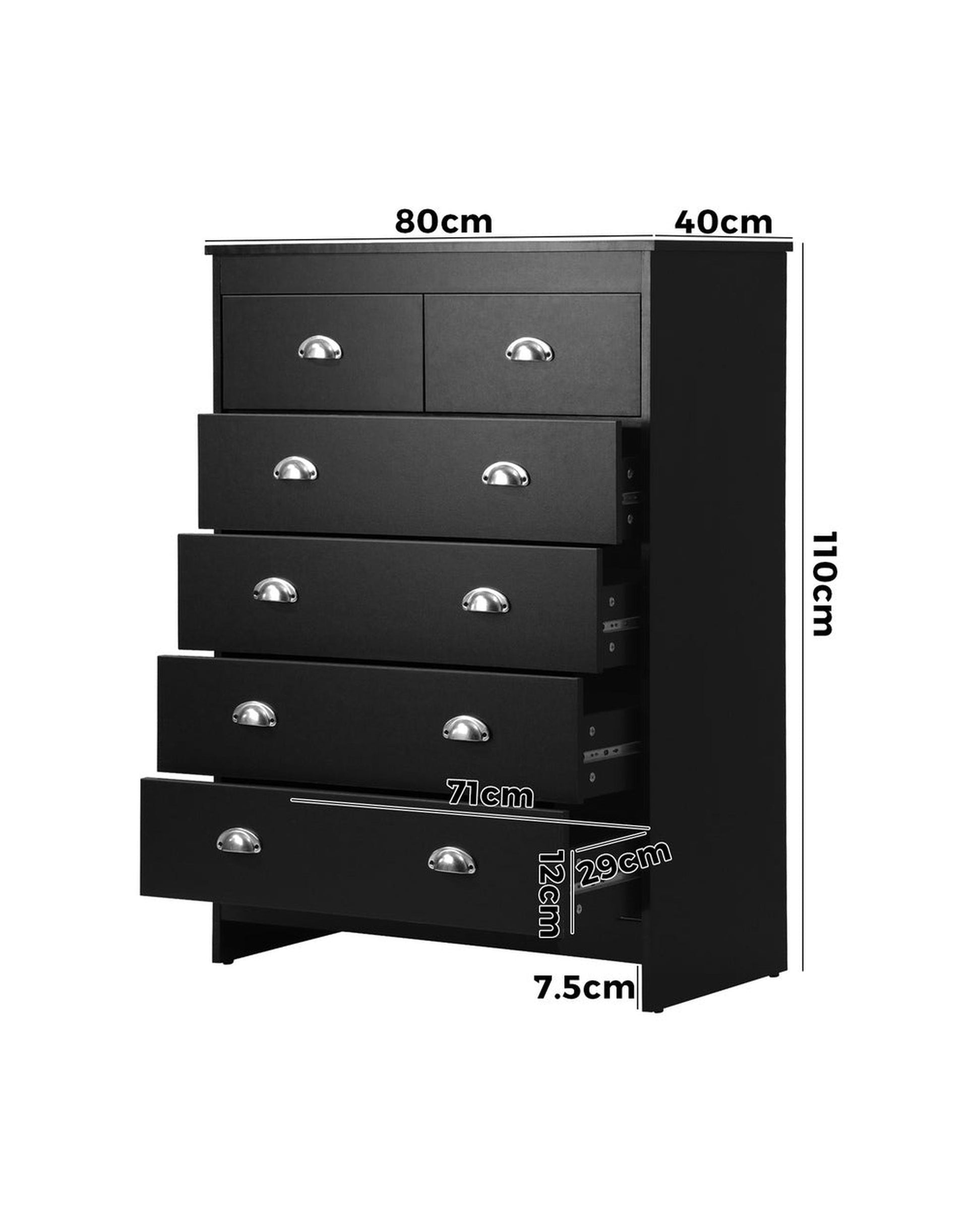 6 Chest of Drawers Tallboy Dresser Black Oikiture