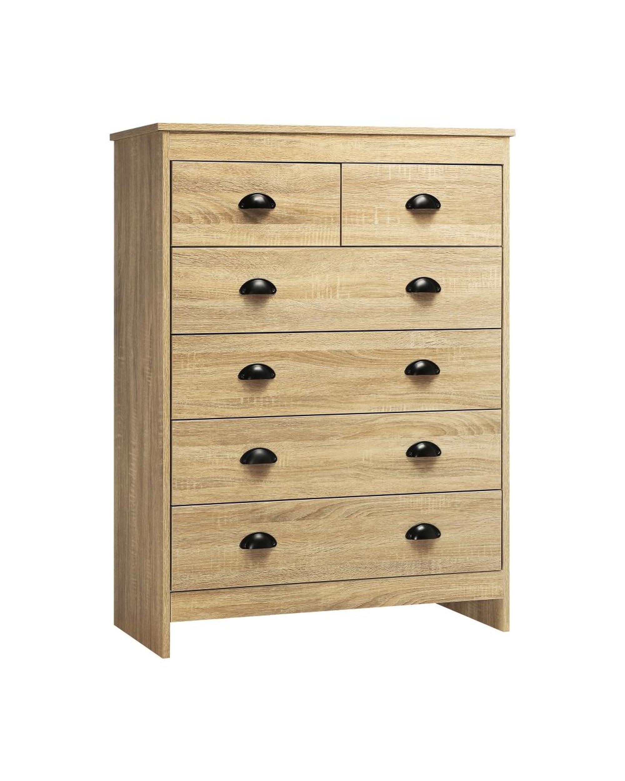 AUDRE Tallboy Chest of Drawer Dresser with 6 Drawers Bedroom Storage Cabinet Natural Wood Oikiture