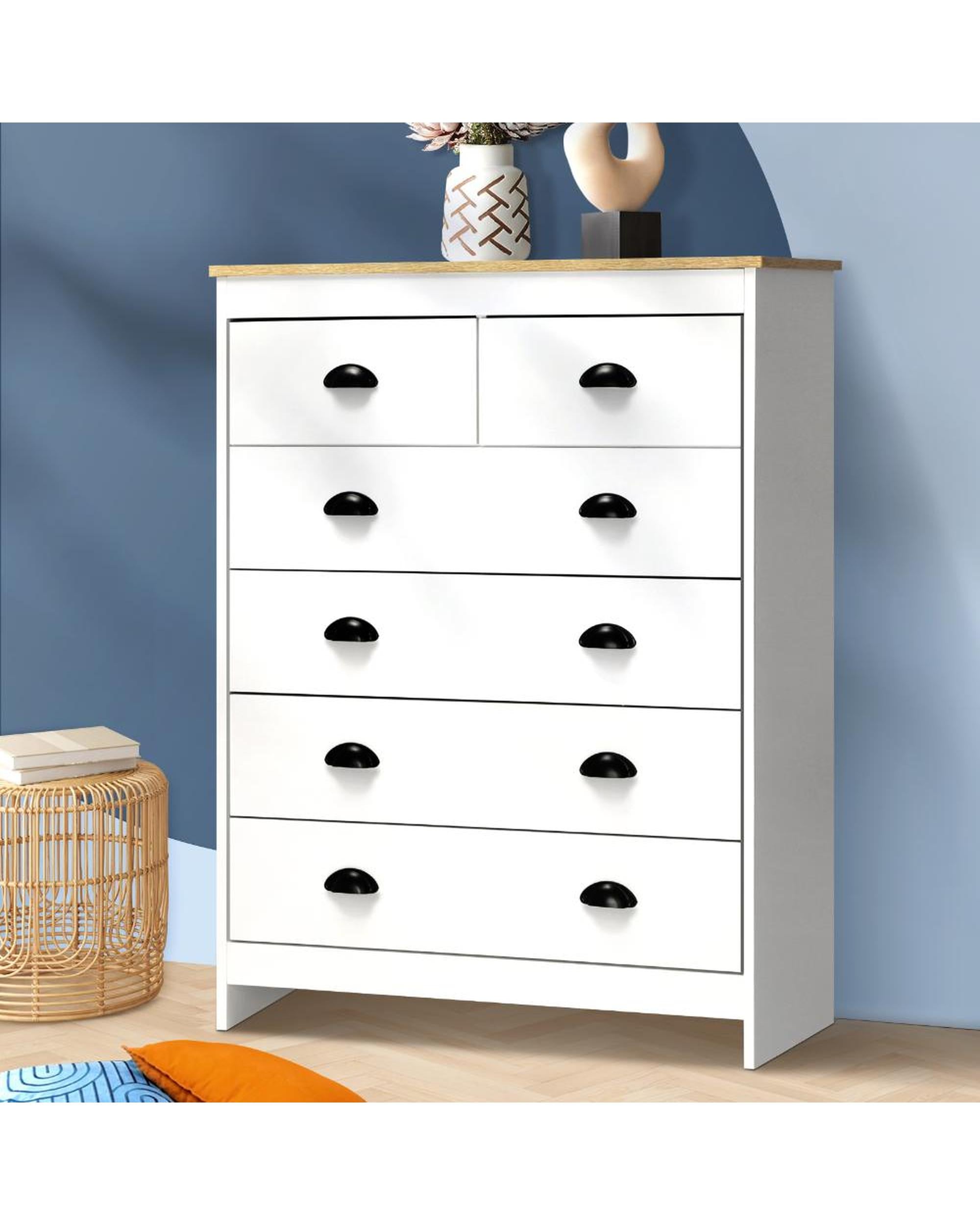 ALDO Tallboy Chest of Drawer Dresser with 6 Drawers Bedroom Storage Cabinet White Oikiture