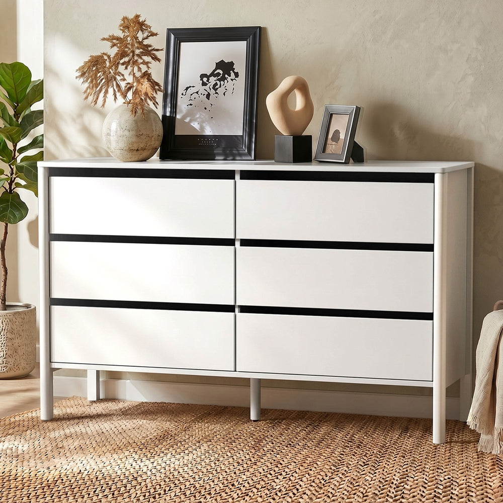 6 Chest Of Drawers Dresser Lowboy Handle-Free White