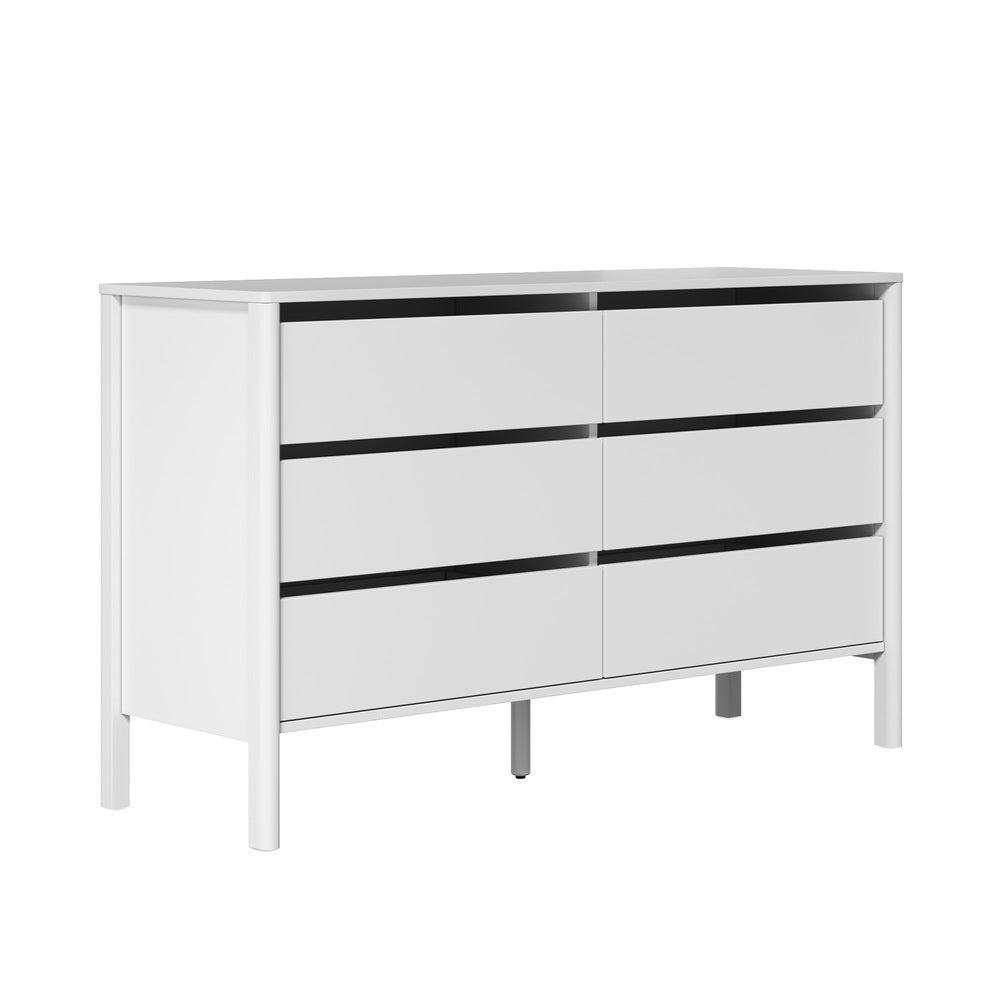 6 Chest Of Drawers Dresser Lowboy Handle-Free White