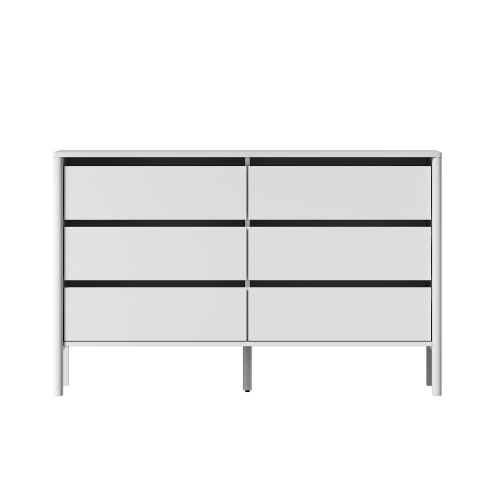 6 Chest Of Drawers Dresser Lowboy Handle-Free White