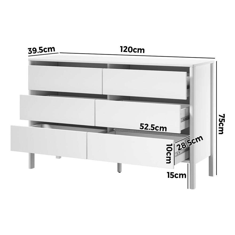 6 Chest Of Drawers Dresser Lowboy Handle-Free White