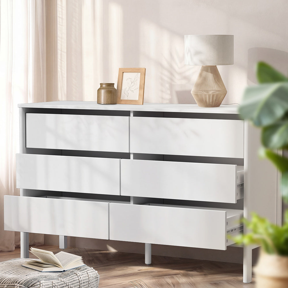 6 Chest Of Drawers Dresser Lowboy Handle-Free White