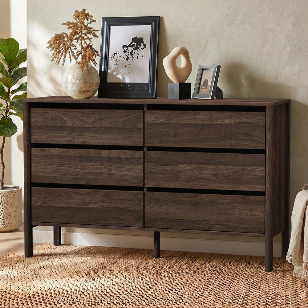 6 Chest Of Drawers Dresser Lowboy Handle-Free Walnut