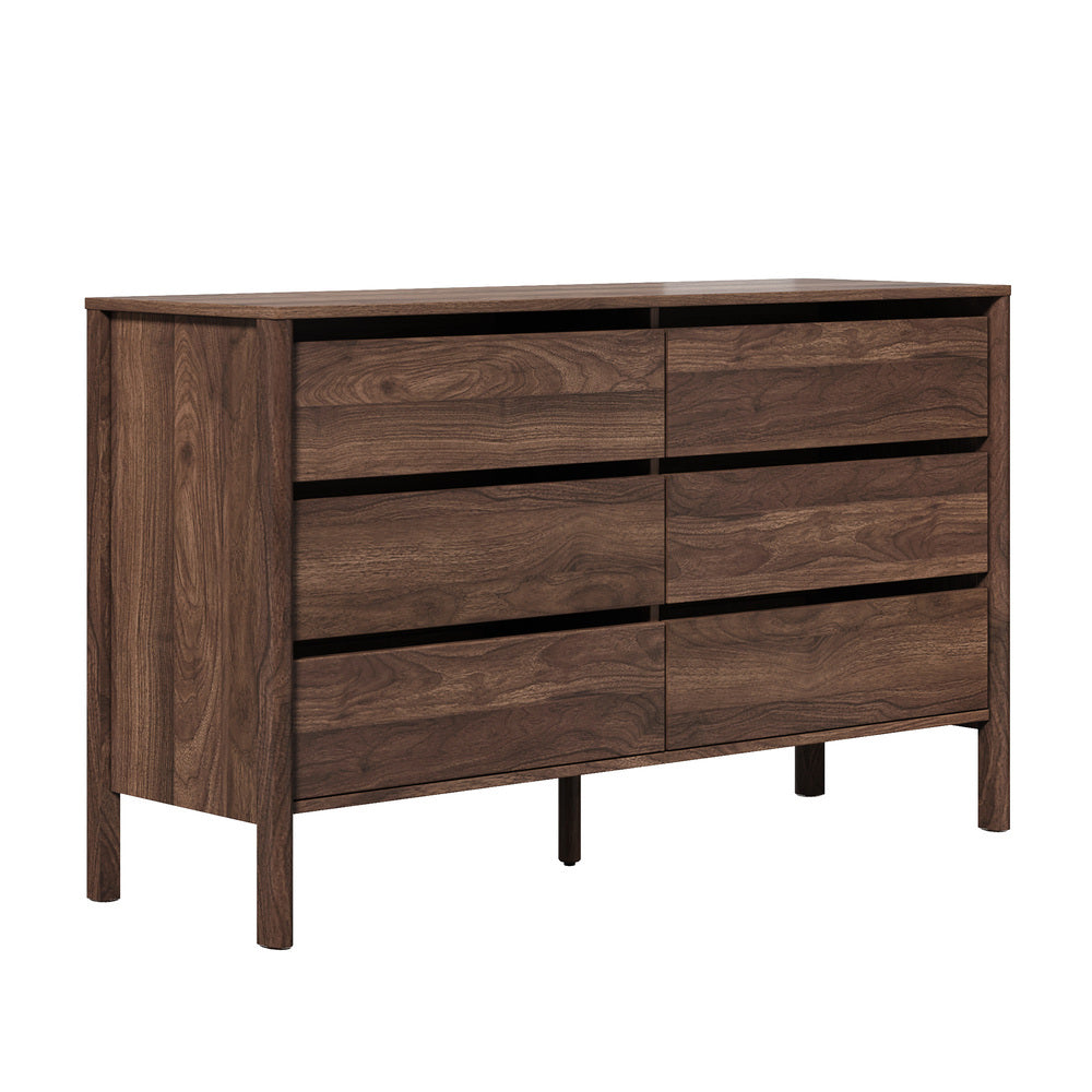 6 Chest Of Drawers Dresser Lowboy Handle-Free Walnut
