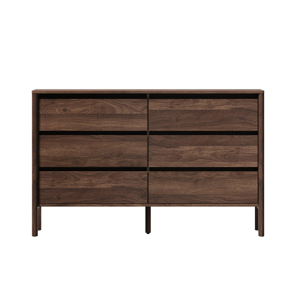6 Chest Of Drawers Dresser Lowboy Handle-Free Walnut