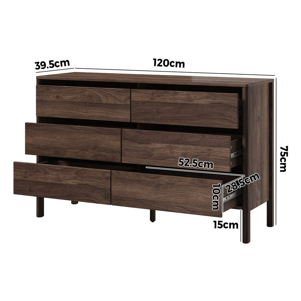 6 Chest Of Drawers Dresser Lowboy Handle-Free Walnut