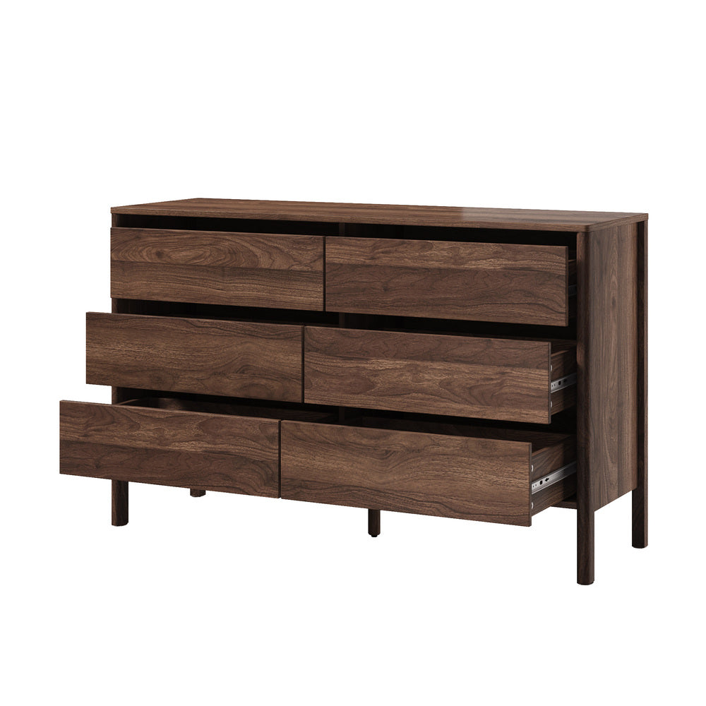 6 Chest Of Drawers Dresser Lowboy Handle-Free Walnut