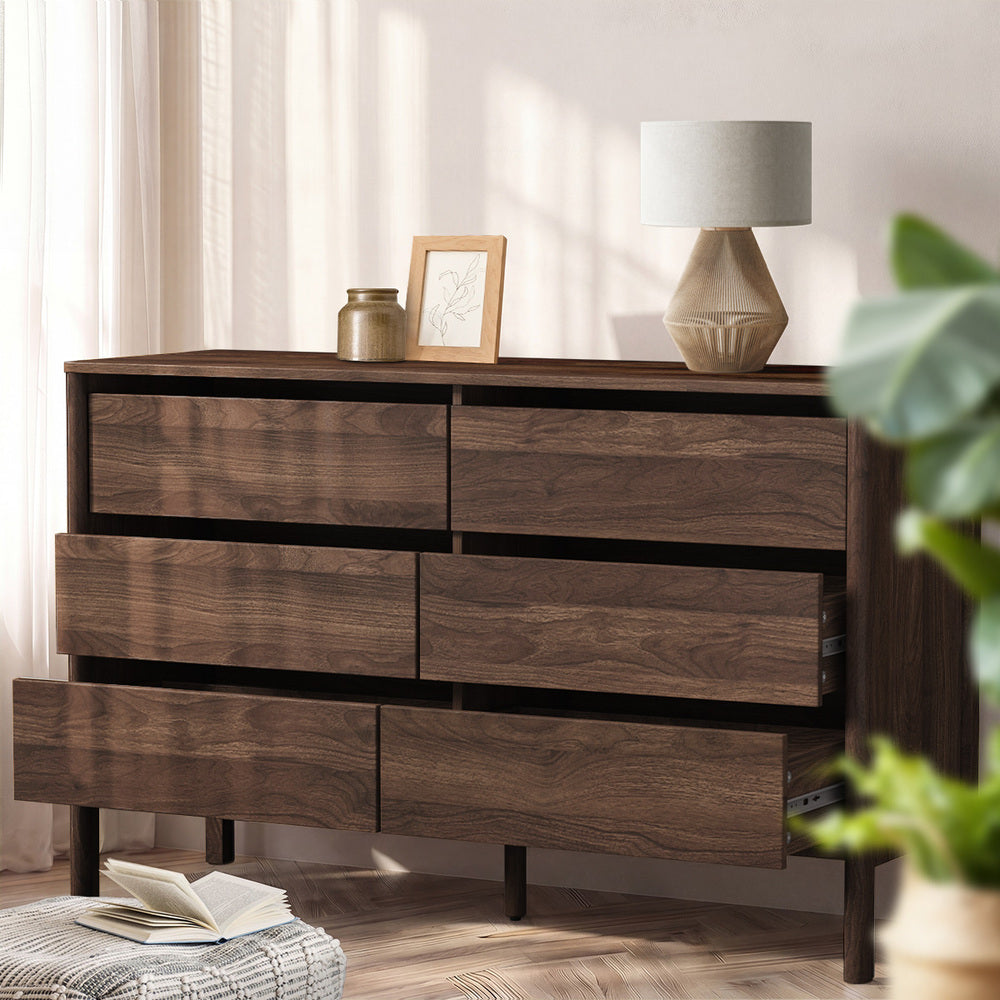 6 Chest Of Drawers Dresser Lowboy Handle-Free Walnut