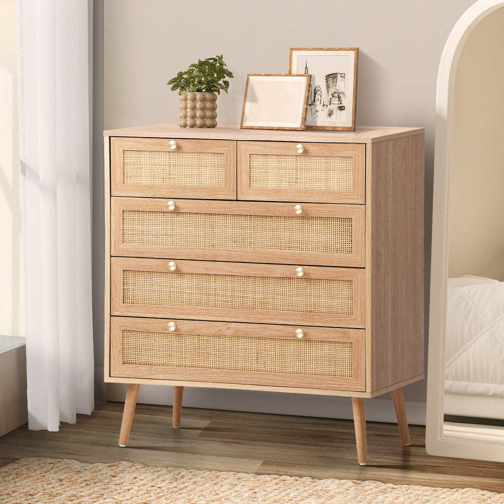 SKUFFER 5 Chest of Drawers Dresser Tallboy Rattan Oikiture