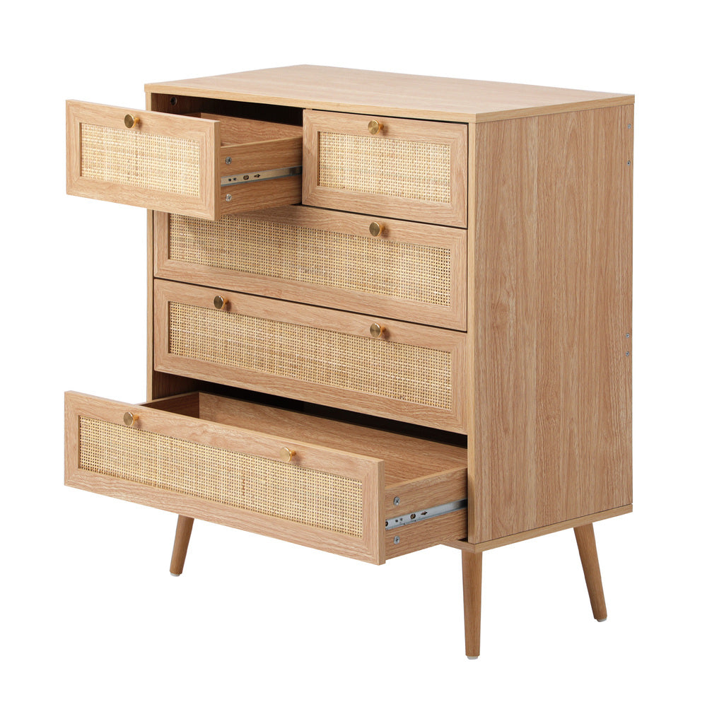 SKUFFER 5 Chest of Drawers Dresser Tallboy Rattan Oikiture