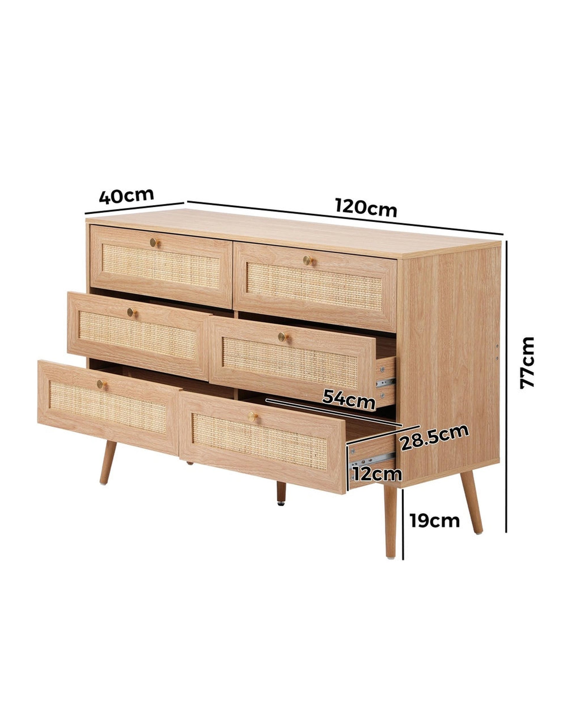 STOR 6 Chest of Drawers Dresser Tallboy Rattan Oikiture