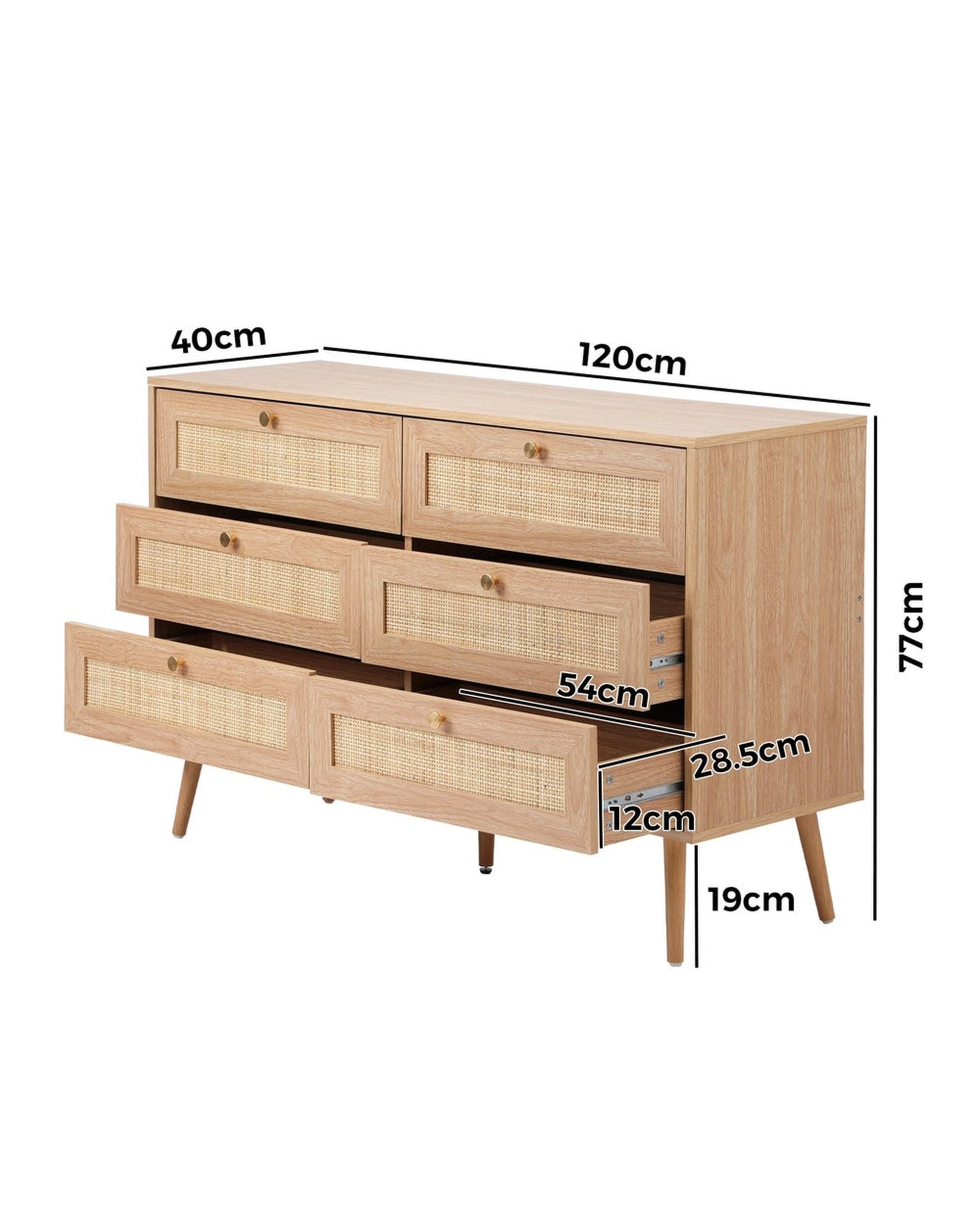 STOR 6 Chest of Drawers Dresser Tallboy Rattan Oikiture