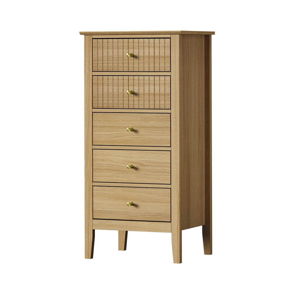 SONYA 5 Chest of Drawers Dresser Tallboy Storage Cabinet Natural Oikiture