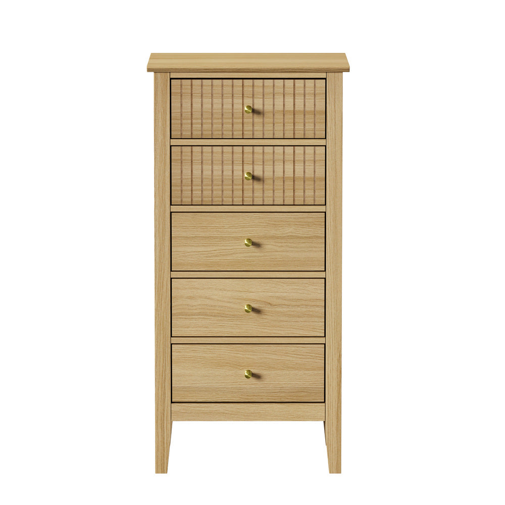 SONYA 5 Chest of Drawers Dresser Tallboy Storage Cabinet Natural Oikiture