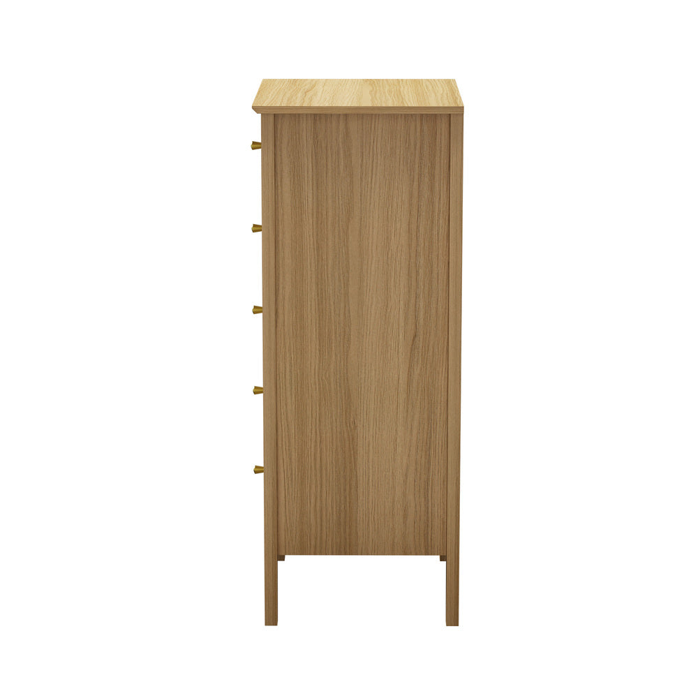SONYA 5 Chest of Drawers Dresser Tallboy Storage Cabinet Natural Oikiture